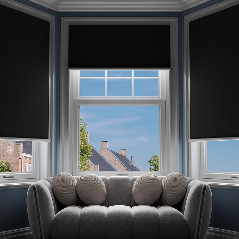 G-WACK Blackout Curtains, No Drill Blinds for Indoor Windows with Magnetic Snaps,100% Blackout Roller Shades, Heat-Insulated Black out Blinds & Window Shades Cover for Various Scenes (31" x 84",Black) - Image 1